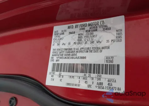 2006 Ford Explorer Xlt z USA, uszkodzony, nr VIN 1FMEU63EX6UA53886